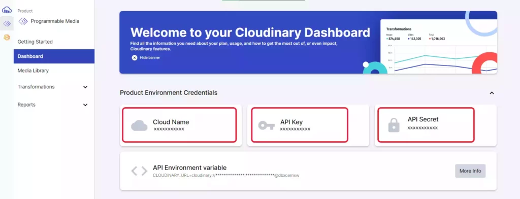 Save Cloudinary Cloud Name, API Key, and API Secret