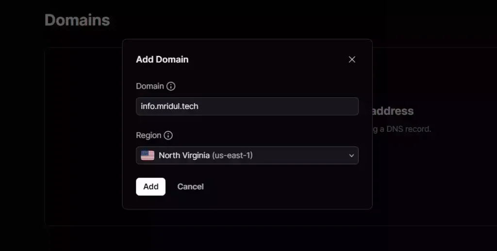 Adding the Domain and region